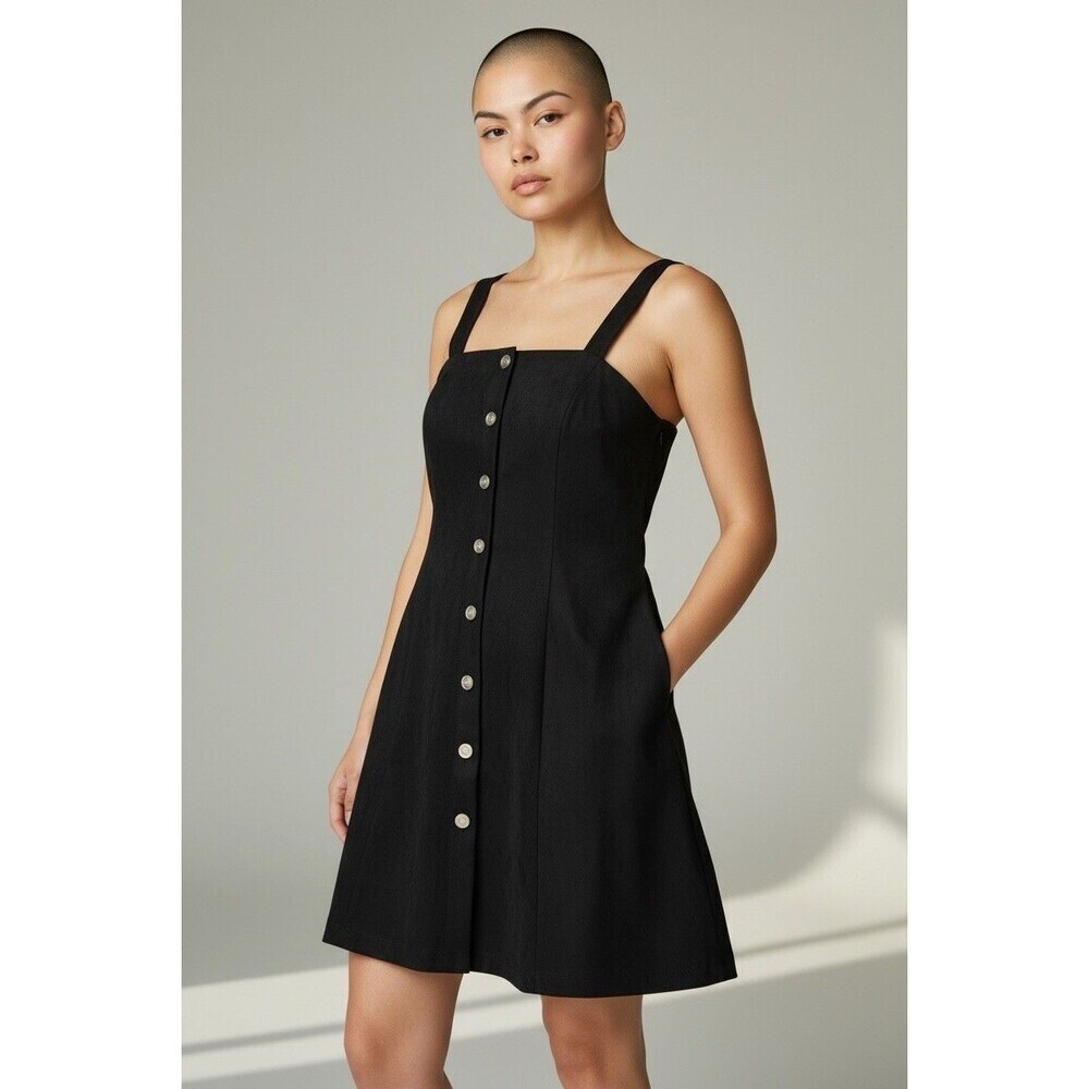 Relish Noless Black Button Front Mini Dress Fit & Flare Button Front Size L NWT
